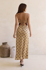 On The Sky Lace Polka Dot Maxikleid Braun