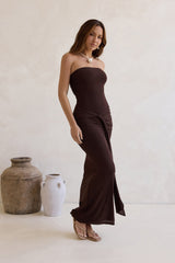 Wish For You Netz trägerloses Maxikleid Braun