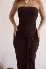 Wish For You Netz trägerloses Maxikleid Braun