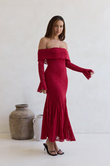 Here For Love schulterfreies Mesh-Maxikleid Rot