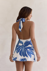 Under The Palms Neckholder-Minikleid Blau