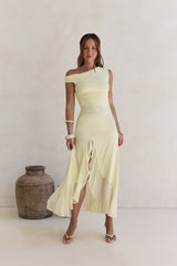 Whispered Secrets Mesh Langarm Maxikleid Gelb