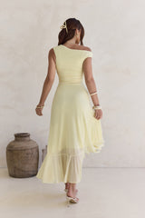 Whispered Secrets Mesh Langarm Maxikleid Gelb