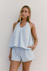 Evelyn Halterneck-Top Blau