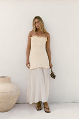 Liebes trägerloses Maxikleid Creme