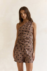 Seeking The Sun Polka Dot One Shoulder Top Braun