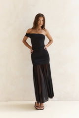 Serene Twilights One-Shoulder-Maxikleid aus Mesh, Schwarz