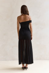 Serene Twilights One-Shoulder-Maxikleid aus Mesh, Schwarz