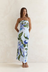 Bells Of Spring Trägerloses Satin-Maxikleid Blau