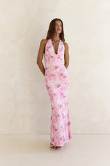 Blooming Loves Neckholder-Maxikleid aus Mesh in Rosa