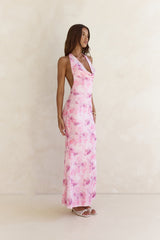 Blooming Loves Neckholder-Maxikleid aus Mesh in Rosa