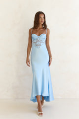 Maxikleid aus Spitze und Satin „Himmel voller Sterne“ in Blau