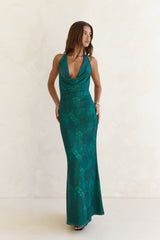 Maxikleid „Tangled Vines“ mit Neckholder, Grün