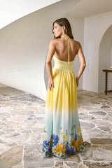 Sunny Blooms Neckholder-Maxikleid Ombré