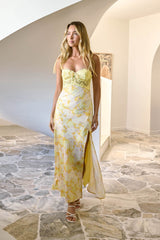 Hauptfigur Satiniertes Maxi-Kleid Gelb