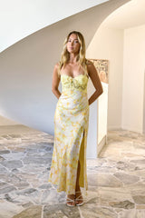 Hauptfigur Satiniertes Maxi-Kleid Gelb