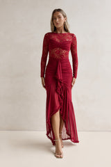Flirtation Hour Maxikleid aus Spitze mit langen Ärmeln Burgund