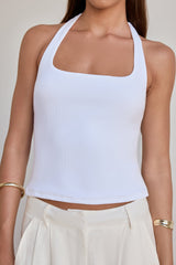 BASE Luxe Rib Simple Silhouette Neckholder-Top Weiß
