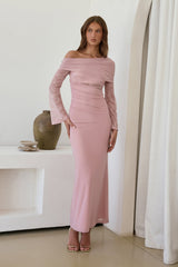 Camille Off-Shoulder Mesh-Maxikleid Rosa