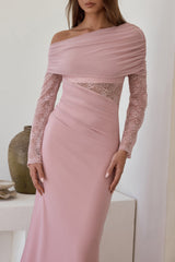 Camille Off-Shoulder Mesh-Maxikleid Rosa