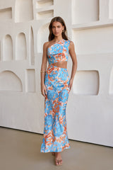 When In Bloom One-Shoulder-Maxikleid Blau