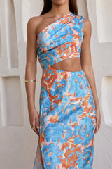 When In Bloom One-Shoulder-Maxikleid Blau