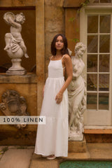 Lacey Maxikleid aus 100 % Leinen, Weiß