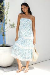 Trägerloses Midikleid „Under Palm Trees“ in Blau