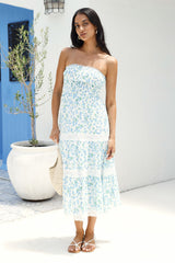 Trägerloses Midikleid „Under Palm Trees“ in Blau