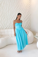 Verspieltes Wald-Maxikleid Aqua