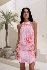 Süße Sommernächte Neckholder Mini-Kleid Pink