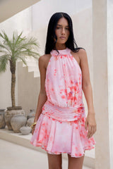 Süße Sommernächte Neckholder Mini-Kleid Pink