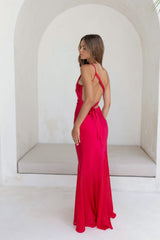 Chase The Thrill One-Shoulder Satin-Maxikleid Rot