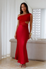 Dreamer’s Path schulterfreies Maxikleid Rot