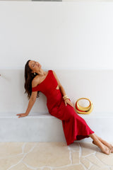 Dreamer’s Path schulterfreies Maxikleid Rot
