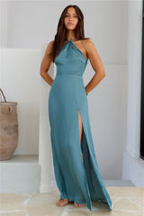Satin-Maxikleid im Soiree-Stil – Salbei