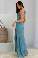 Satin-Maxikleid im Soiree-Stil – Salbei