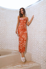 Nostalgisches Maxi-Kleid in Orange