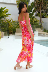 Satin-Maxikleid „Sommerblüten“ in Rosa