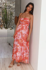 Trägerloses Maxikleid „Sonnenuntergangs-Erinnerungen“ Orange