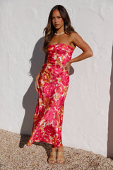 Himbeer Sommer Maxikleid mit Blumenmuster