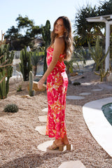 Himbeer-Sommer-Maxikleid mit Blumenmuster