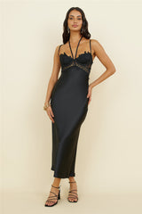 Sonntagsbrunch Satin-Maxikleid Schwarz