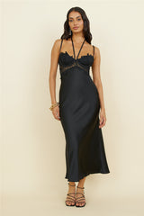 Sonntagsbrunch Satin-Maxikleid Schwarz
