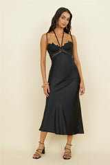 Sonntagsbrunch Satin-Maxikleid Schwarz