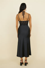 Sonntagsbrunch-Maxikleid aus Satin, Schwarz