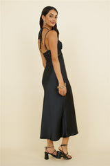 Sonntagsbrunch-Maxikleid aus Satin, Schwarz