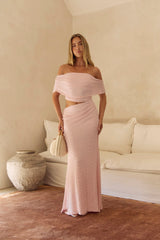 Gracious Glow schulterfreies Maxikleid Rosa