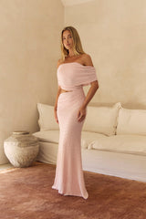 Gracious Glow schulterfreies Maxikleid Rosa