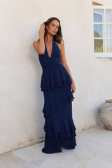 Maxikleid mit Neckholder "Path Of Fate" in Marineblau